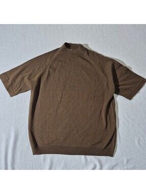 Vintage 70s Thane Ban-Lon L Large brown short sleeve mock neck top